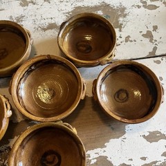 Vtg Mexican Red Ware Individual Pottery Bowl 4.25” Dia Handmade Painted Set 6