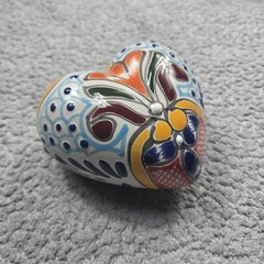 Talavera Heart Wall Decor Mexican Pottery Art Hand Painted 4 X 5x 2 In