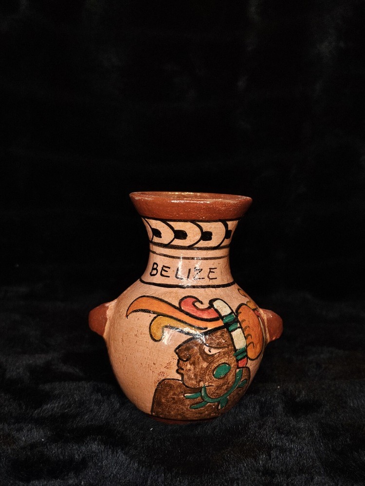 Belize Handmade Pottery Vase 4” Folk Art Decor Tribal Art Clay