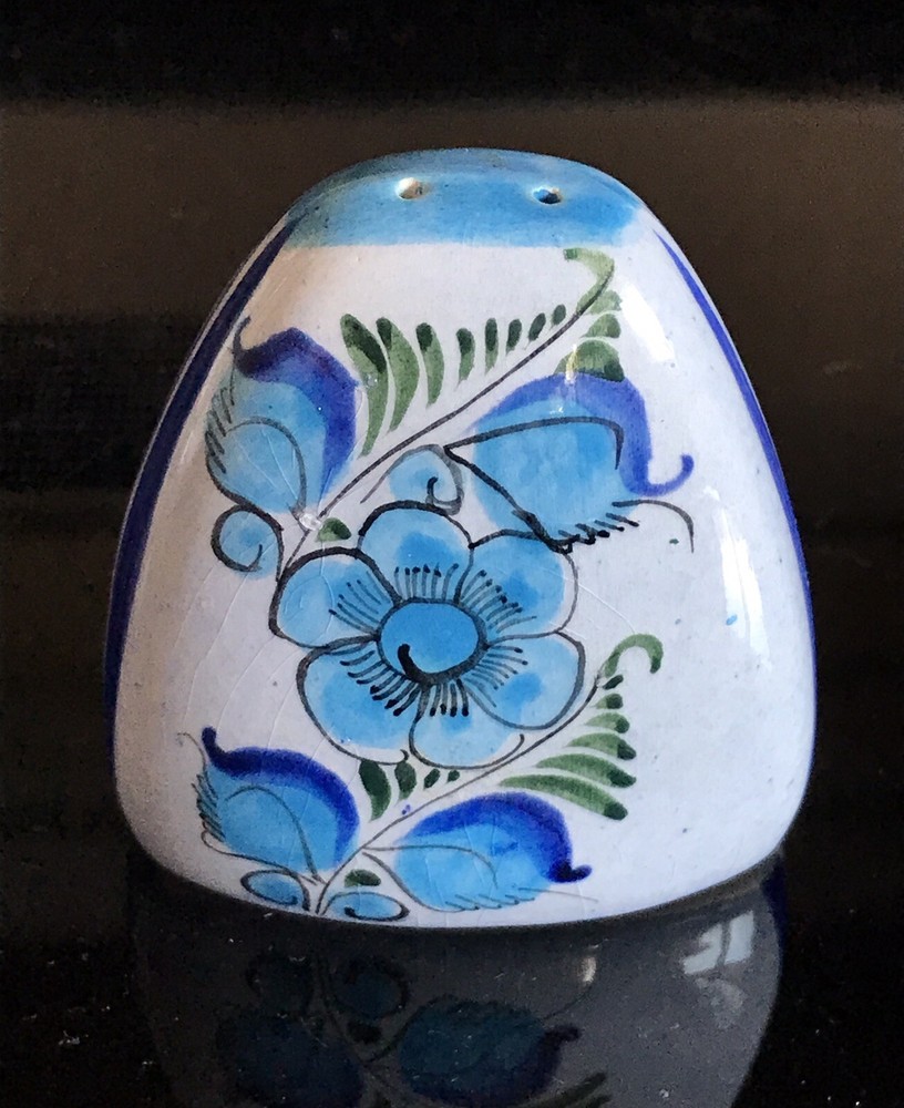 VTG Tonala Mexican Pottery Single Shaker Hand Painted Flower Signed Initialed