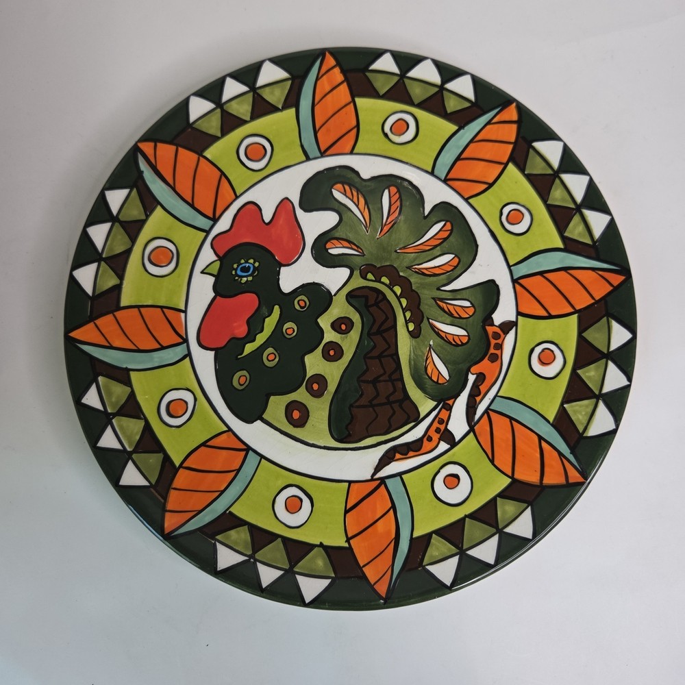Hand Painted Mexican Rooster 10.5″ Round Serving Platter Decorative Plate