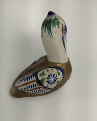Tonola Mexican Pelican Pottery By Sergio Bustamante Ceramic With Brass Overlay