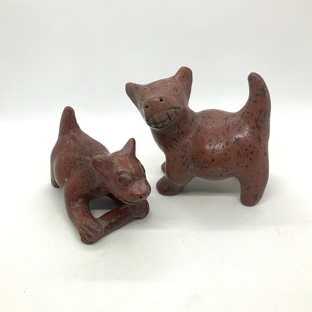 2 Vtg Classic Colima Dogs Pre-Columbian Style Redware Small Reproductions