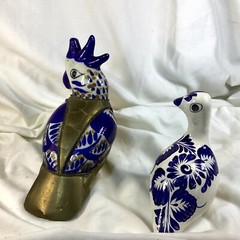 LOT of 2 Mexico Brass & Pottery QUAIL Bird Sculpture Figurines Mexican Art