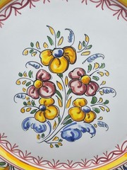 Vintage Set Of 2 Talavera Art Pottery Hand Painted Floral Wall Hanging Plates
