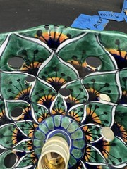 Hand Crafted Mexican Art Pottery Lamp Shade Blues Greens Talavera ? 9″ d x 4″