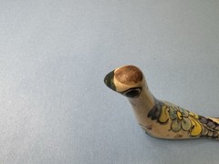 Mexican Hand-painted Tonala Pottery Long Neck Bird Gray Blue Figurine Signed