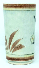 Tonala Baby Blue glaze Bird Butterfly Tall Cup or straight sided Vase vgc