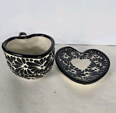Talavera Pottery Coffee Set Mexican Art Black And Cream 3 X 4 Inches