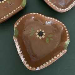 Set Heart Shape Ashtrays 4” Mexican Clay