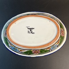 Bright Vtg Mexican Talavera Salsa Serving Bowl Hand Painted Floral 9″ Folk Art