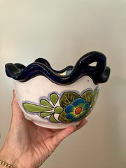 Talavera Mexico Pottery Round Scalloped Hand Painted Bowl Mexican