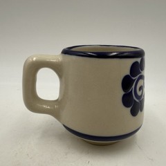 Set Of 4 Talavera Mexican Studio Folk Art Pottery Mugs Saucer Cobalt Blue Floral