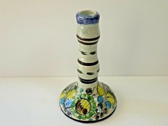 Vintage Cat Tonala Mexico Hand Painted Terra Cotta Single Tapered Candle Holder