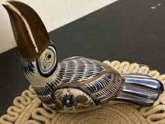 LOT OF 4 TONALA MEXICAN FOLK ART POTTERY FIGURES BRASS DUCK TOUCAN