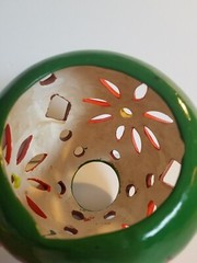 Vintage Mexican Art Pottery Candleholder Green Orange 2 Pieces Tealight Decor D