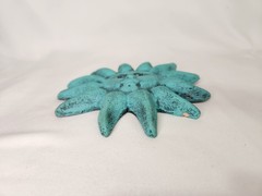 VTG Green Terracotta Folk Art Clay Pottery Wall Hanging Sun Face 5″ Chipped