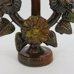 Tree Of Life Pottery Single Candleholder Candelabra Mexican Folk Art Flower Leaf