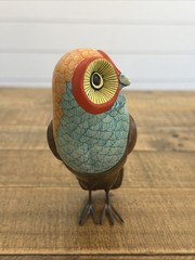 Vintage Mexican Folk Art Ceramic And Brass Hand Pained Owl Héctor Gonzalez 8/100