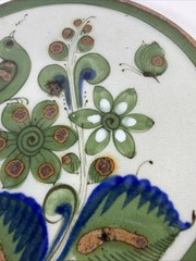 Tonala Hand-Painted Ken Edwards Pottery Green Trivet Bird 7″ El Palomar Mexico