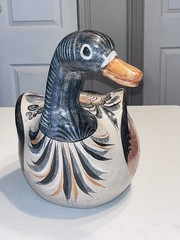 VTG Tonala Mexican ceramic duck hand painted folk art large 14″x13″ patio decor
