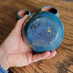 Mexico souvenir pottery hand painted blue set Of 3 tiny Collect Flower Pot Red C
