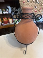 Mini Terra Cotta Pottery Tabletop Fireplace Chiminea W/Black Metal Stand