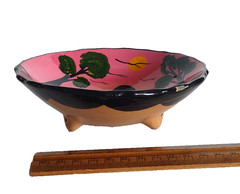 Talavera Mexican Folk Art Pottery Hand Painted Woman Landscape Salsa Footed Bowl