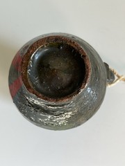 Vintage Mexican Folk Art Pottery Vase Green Glaze Red Decor Rope Handle