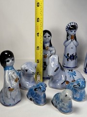 Vintage Estate 14 Piece Tonala Folk Art Mexican Pottery Nativity Set