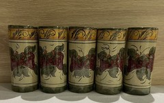 Set Of Six Mexican Pottery Tumblers /bud Vase Hand painted Floral (See Pictures