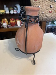 Mini Terra Cotta Pottery Tabletop Fireplace Chiminea W/Black Metal Stand