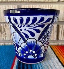 Lg Mexican Ceramic Flower Pot Planter Folk Art Pottery Handmade Talavera #16