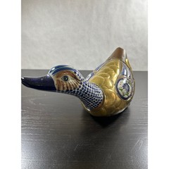 Vintage Tonala Mexico Brass and Pottery Duck Figurine El Palomar Style Folk Art