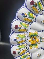 Vintage Set Of 2 Talavera Art Pottery Hand Painted Floral Wall Hanging Plates