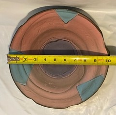 Jim James Kemp Art Pottery 10” Post Modern Wall Hanging Signed Pink Blue (040)