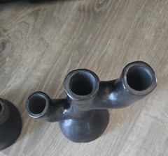 Pair Barro Candle Holders Oazaca Mexican Black Clay Folk Art Pottery Mexico