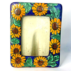 Mexican Talavera Hand-Painted Tabletop Picture Frame Sunflowers 5.5″ X 7.5″
