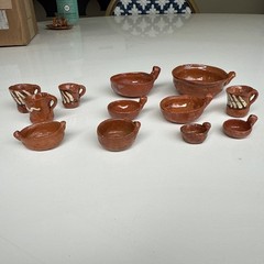 Lot collected handmade clay miniature dishes vase South tea set Central America