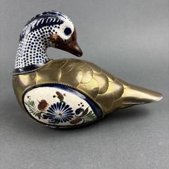 Tonala Mexico Pottery Duck Figurine Armored Brass Scales Hand Painted 5.25×6.75″