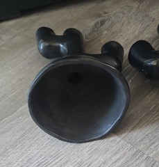 Pair Barro Candle Holders Oazaca Mexican Black Clay Folk Art Pottery Mexico