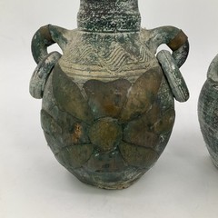2- Mexican Folk Art Pottery Stone and Brass Chimnea’s Outdoor/ Indoor