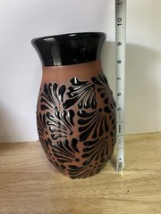 Mexican Talavera Art Pottery flower Vase Hand Painted black