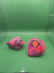 Talavera Pottery Folk Art Heart Trinket Box & Fish Pink Mexico Terracotta