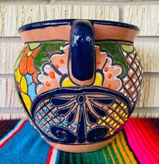 Lg MEXICAN TALAVERA Folk Art POTTERY FLOWER POT PLANTER CERAMIC #15