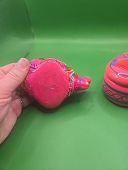 Talavera Pottery Folk Art Heart Trinket Box & Fish Pink Mexico Terracotta