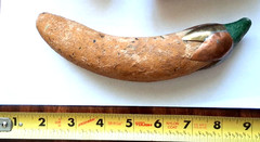 Mexico Burnished Clay Fruit Banana Figurine Terracotta Brass Inlay 70s VTG