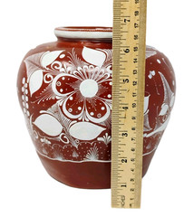 VTG Mexican Terracotta Pottery Redware Floral Vase Pot Hand Painted Folk Art