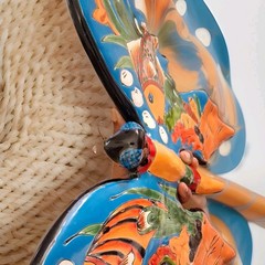 MEXICAN TALAVERA POTTERY BUTTERFLY WALL DECOR, HAND PAINTED.