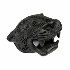 Oaxacan Barro Negro Carved Black Clay Jaguar Panther Head Mexican Folk Art Flaw